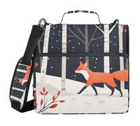 Binder with Extra Pockets with Shoulder Strap Easy to Carry 1.5 Inch 3 Ringing Pencil Cases Portfolio Binder Stationery Organizer Supplies Night Snows Fox