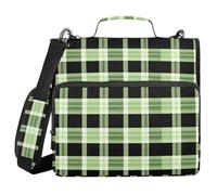 Binder with Extra Pockets with Shoulder Strap & Handle Multi-Pocket 1.5 Inch 3 Ringing Pencil Case Portfolio Binder Storage Container Green Black Gingham Plaid