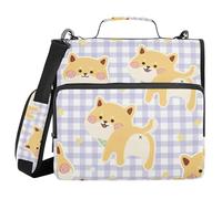 Binder with Extra Pockets with Shoulder Strap & Handle Multiple Pockets 1.5 Inch 3 Ringing Pencil Cases Portfolio Binder Home Travel Cards Storage Container Shiba Inu Purple Checkerboard