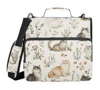 Binder with Extra Pockets with Shoulder Strap Laege Capacity 1.5 Inch 3 Ringing Storage Bag Portfolio Binder Documents Files Organizer Cats Among Wildflower Vines
