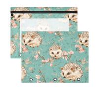 Binder with Smooth Zippers Plastic File Folder for 3 Rings Binder 2 Pack Students Storing School Students Teacher Supplies Chic Hedgehog Teal