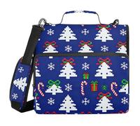 Binder with Zipper with Handle Easy to Carry 1.5 Inch 3 Ringing Pencil Bags Portfolio Binder Home Travel Cards Storage Container Christmas Retro Pixel Style