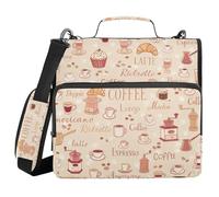 Binder with Zipper with Handle Easy to Carry 1.5 Inch 3 Ringing Pencil Cases Portfolio Binder Home Travel Cards Storage Container Coffee and Baking Elements Pattern