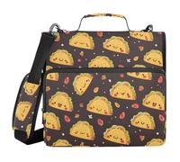 Binder with Zipper with Handle Laege Capacity 1.5 Inch 3 Ringing Pencil Case Portfolio Binder Stationery Organizer Supplies Happy Taco Pattern