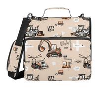 Binder with Zipper with Handle Laege Capacity 1.5 Inch 3 Ringing Storage Bag Portfolio Binder Office Supplies Construction Vehicles Pattern