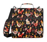 Binder with Zipper with Handle Waterproof 1.5 Inch 3 Ringing Pencil Bags Portfolio Binder Stationery Supply Folk Style Chicken with Rabbit