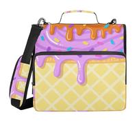 Binder with Zipper with Shoulder Strap & Handle Laege Capacity 1.5 Inch 3 Ringing Portfolio Binder Bag Office Files Organizer Cute Ice Cream Purple