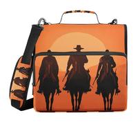 Binder with Zipper with Shoulder Strap Laege Capacity 1.5 Inch 3 Ringing Pencil Bags Portfolio Binder Storage Container Three Gunslingers at Sunset