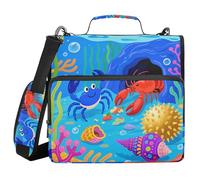 Binder with Zipper with Shoulder Strap Laege Capacity 1.5 Inch 3 Ringing Pencil Case Portfolio Binder Document Storage Colorful Sea Creatures