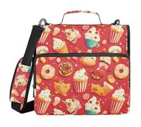Binder with Zipper with Shoulder Strap Multiple Pockets 1.5 Inch 3 Ringing Pencil Cases Portfolio Binder Documents Files Organizer Cartoon Popcorn with Donut Ice Cream