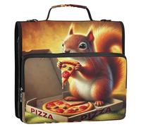 Binder Zipper Organizer Happy Squirrel Pizza Party 1.5 Inch Binders 3 Ring Heavy Duty Funny School Binders Bag with Shoulder Strap Storage Portfolio Case with Handle