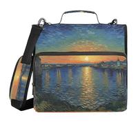 Binder Zipper Organizer with Handle Easy to Carry 1.5 Inch 3 Ringing Pencil Bags Portfolio Binder Stationery Accessories Sunset Landscape