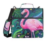 Binder Zipper Organizer with Handle Multiple Pockets 1.5 Inch 3 Ringing Portfolio Binder Bag Home Travel Cards Storage Container Colorful Flamingo in Jungle
