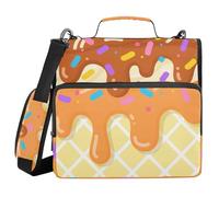 Binder Zipper Organizer with Handle Multiple Pockets 1.5 Inch 3 Ringing Storage Bag Portfolio Binder Office Document Organizer Cute Ice Cream Pattern