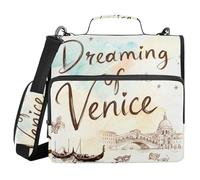 Binder Zipper Organizer with Handle Waterproof 1.5 Inch 3 Ringing Pencil Bags Portfolio Binder Office Supplies Dreaming of Venice