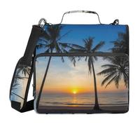 Binder Zipper Organizer with Handle Waterproof 1.5 Inch 3 Ringing Portfolio Binder Bag Documents Files Organizer Palm Trees at Sunset on The Beach