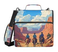 Binder Zipper Organizer with Shoulder Strap Easy to Carry 1.5 Inch 3 Ringing Pencil Cases Portfolio Binder Stationery Organizer Supplies Three Cowboys Riding Through Red Rock Canyon