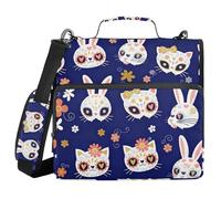 Binder Zipper Organizer with Shoulder Strap & Handle Easy to Carry 1.5 Inch 3 Ringing Portfolio Binder Bag Documents Files Organizer Navy Blue Sugar Skull Cat and Bunny Pattern