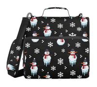 Binder Zipper Organizer with Shoulder Strap & Handle Multiple Pockets 1.5 Inch 3 Ringing Pencil Bags Portfolio Binder Storage Container Winter Retro Pixel Snowmen