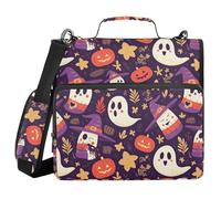 Binder Zipper Organizer with Shoulder Strap & Handle Multiple Pockets 1.5 Inch 3 Ringing Pencil Bags Portfolio Binder Storage Container Halloween Pumpkins Witch Boos Stars Spooky