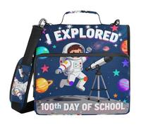 Binder Zipper Organizer with Shoulder Strap Multi-Pocket 1.5 Inch 3 Ringing Pencil Case Portfolio Binder Office Document Organizer Astronaut Exploration 100th Day