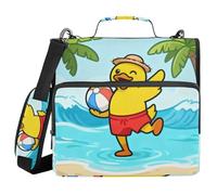 Binder Zipper Organizer with Shoulder Strap Multiple Pockets 1.5 Inch 3 Ringing Pencil Cases Portfolio Binder Storage Container Summer Duck at The Beach
