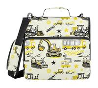 Binder Zipper Organizer with Shoulder Strap Waterproof 1.5 Inch 3 Ringing Pencil Case Portfolio Binder Office Supplies Construction Vehicles Elegant