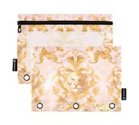 Binder Zipper with Clear Window Cartoon Cute Peach Gold Tigers Large Pencil case Large and Sturdy 3 Rings Binder for Office School Supplies Cosmetics Multicolored 2 PCS