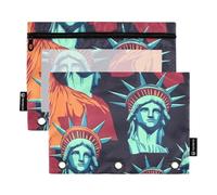 Binder Zipper with Clear Window Liberty Pattern Pencil case Clear Window & Grommets Pencil case 3 Rings for School, Office & Home Multicolored 2 PCS