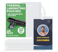 Binditek 100 Pack 10 Mil Thermal Laminating Pouches, 2.5 x 4.25 Inches with Hole and Loops, for Luggage Tags, Ultra Clear, Heat Seal, Glossy, for Office and Home Use