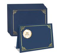 Binditek 50 Pack Certificate Holders, 350GSM Diploma Folders with Gold Foil Border, Navy Blue, Fits 8.5″ × 11″ Certificates for Graduation & Awards