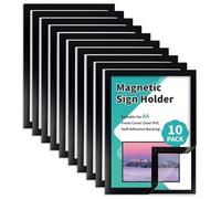Binditek Magnetic Sign Holder, A4 Self Adhesive Magnetic Frame, Frosted Waterproof Display, Covers for Sign, License, Photos, Document, Walls and Windows, Magnetic Closure (Black, A4, 10 Pack)