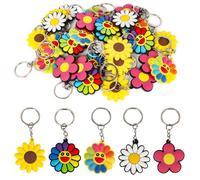 Bindokun Cartoon Plant Keyrings Set - 30 Pcs Rubber Multi-colored Keychains for Birthday Party Favours and Gifts