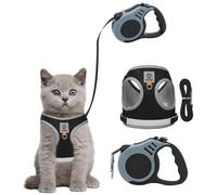 Bindokun Cat Harness and Lead Set, Escape Proof Kitten Harness with Cat Leash, 16.4 Ft / 5 M Automatic Retractable Cat Lead for Garden, Reflective Adjustable Soft Vest for Small Cat Walking (S-Black)