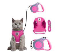 Bindokun Cat Harness and Lead Set, Escape Proof Kitten Harness with Cat Leash, 16.4 Ft / 5M Automatic Retractable Cat Lead for Garden, Reflective Adjustable Soft Vest for Cat Walking (Rose-Red, M)