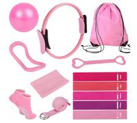 Bindokun Pilates Equipment, 13Pcs Home Pilates Kit for Women Fitness, Pilates Ring and Ball Set with Resistance Bands & Grip Socks Portable Gym Exercise Yoga Full-Body Workout