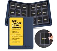 bindrz 9 Pocket Top Loader Binder - Holds 252 Toploaders - Archival Safe Ringless Zipper Album - Side Loading Pockets for CCG TCG MTG and Sports Cards in Plastic Holders (Blue)