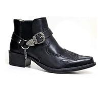 Men's Western Ankle Boots Buckle Strap Boots Retro Leather Square Toe Cowboy Short Boots Cowboy Motorcycle Boots,Black,38