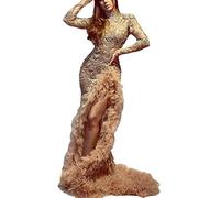 BINDT Women Evening Dresses Long Bodycon Ruffles Formal Gown Ball Side Slit Glitter Party Prom Gowns Dress Dresses Mature Dresses,Gold,L
