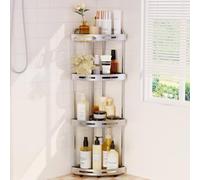 Binecer Corner Shower Caddy, 4 Tier Standing Shower Organizer with Soap Holder, Rustproof Stand Shower Shelves for Bathroom Shampoo Storage, Silver