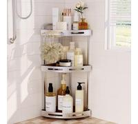 Binecer Corner Shower Caddy Standing, 3 Tier Shower Organizer Stand with Soap Holder, Rustproof Shower Shelves for Bathroom Storage, Silver