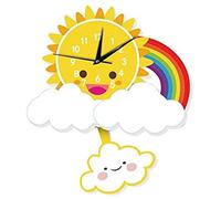 Bineiv Wall Clock,Silent Non Ticking Wooden Rainbow Wall Decor Clock Baby Nursery Decor Playroom Decor For Living Room, Bedroom