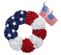 BINFEN 4th of July Wreath - Red White Blue Silk Hydrangea Patriotic Wreaths for Front Door, Memorial & Independence Day Decorations, Americana Decor for Porch Wall Window Outdoor (16”, with Flags)