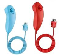 BINFFGM Nunchuck Controller, 2 Pack Nunchuck Controller Replacement for wii Nunchuck Controller Joystick Gamepad, Compatible with Nintendo Wii & Wii U Console (Sky Blue+Red)
