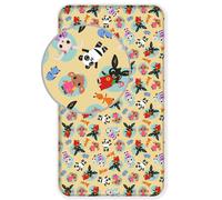 Bing Bunny Single Fitted Sheet - 100% Cotton, Pale Yellow, 90x200x25 cm, 40C Machine Wash, Tumble Dry Low, Bing & Friends