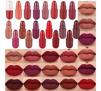 BINGBRUSH 18 Pieces Mini Capsule Makeup Lipstick Pills Set, Long Lasting Matte Lipstick Lip Stain Set Lápiz Labial Rojo Women Red Matte Lipsticks Cute Lip Stick Purse Set Labiales Matte Larga Duracion