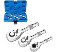 BINGCOBBER Stubby Ratchet Handle Set 1/2" 3/8" 1/4" Square Drive 3-Piece 72-Tooth Mini Ratchet Wrenches with 1/4" Bit Driver