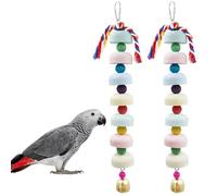 BingegePet Mineral Chew Toy 2-Pack - Colorful Beaded Bird Toys with Bells | Beak Grinding & Foraging Enrichment for African Grey, Amazon Parrots, Budgies, Cockatiels, Conures