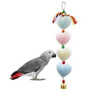 BingegePet Mineral Chew Toy, Heart Shape Colorful Beaded Bird Toys with Bells | Beak Grinding & Foraging Enrichment for African Grey, Amazon Parrots, Budgies, Cockatiels, Conures