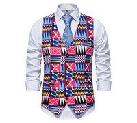 BINGFENG Men's Africa Style Waistcoat Paisley Printed Formal Business Casual Slim Vests for Men Prom Wedding Party Waistcoat